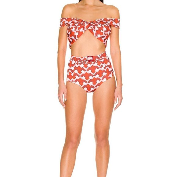 New Silvia Tcherassi Gavi Off-The-Shoulder Twist Geometric Rouge Bikini Top NWT - Picture 2 of 15